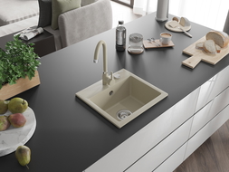Mexen Milo fregadero de granito de 1 compartimento con grifo de cocina Telma, beige - 6505-69-670200-69