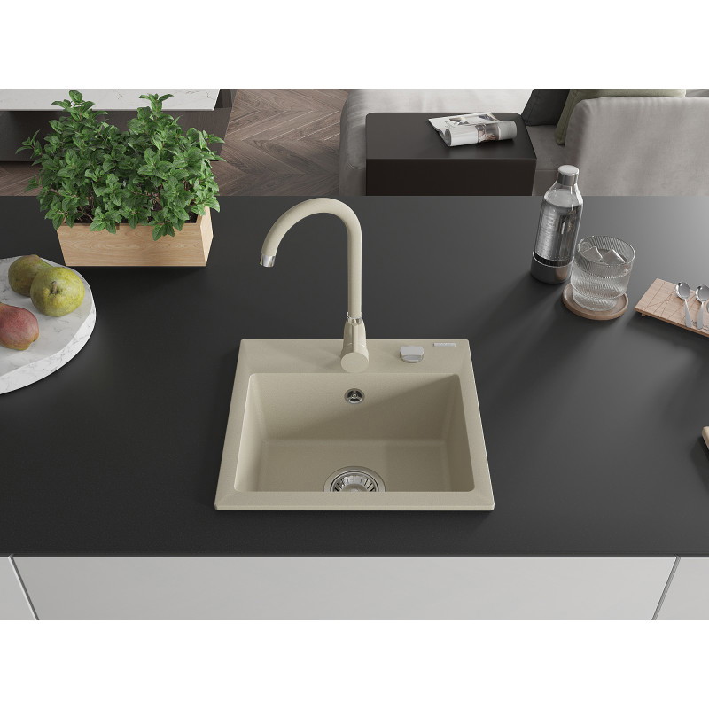 Mexen Milo granitische 1-kom schuurtje met keukenkraan Telma, beige - 6505-69-670200-69