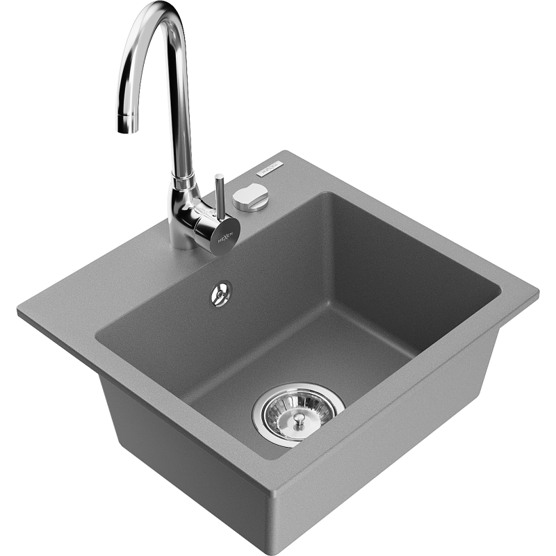 Mexen Milo fregadero de granito de 1 cubeta con grifo de cocina Telma, gris - 6505-71-670200-00