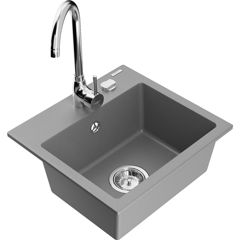 Mexen Milo fregadero de granito de 1 tazón con grifo de cocina Telma, gris - 6505-71-670200-00