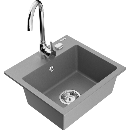 Mexen Milo fregadero de granito de 1 cubeta con grifo de cocina Telma, gris - 6505-71-670200-00