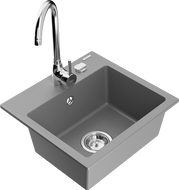 Mexen Milo granite kitchen sink with 1-bowl and Telma kitchen faucet, gray - 6505-71-670200-00