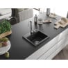 Mexen Milo fregadero de granito 1-cubeta con grifo de cocina Telma, negro/plata - 6505-73-670200-00