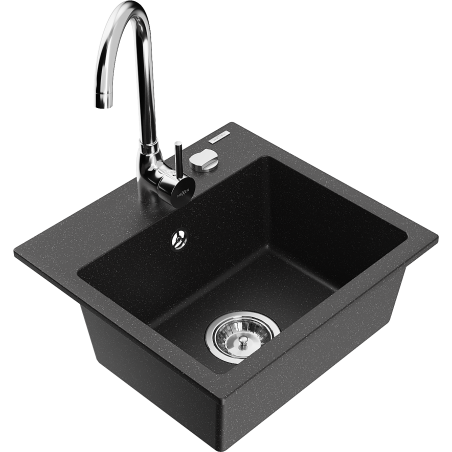 Mexen Milo fregadero de granito 1-cubeta con grifo de cocina Telma, negro/plata - 6505-73-670200-00