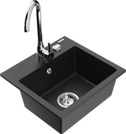 Mexen Milo granite kitchen sink 1-bowl with Telma kitchen tap, black/silver - 6505-73-670200-00