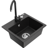 Mexen Milo fregadero de granito de 1 cubeta con grifo de cocina Telma, negro/plata - 6505-73-670200-70