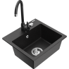 Mexen Milo fregadero de granito de 1 seno con grifo de cocina Telma, negro/plata - 6505-73-670200-70
