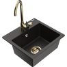 Mexen Milo fregadero de granito de 1 seno con grifo de cocina Telma, negro/oro - 6505-75-670200-50