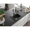 Mexen Milo granitische spoelbak 1-komor met keukenmengkraan Telma, zwart/goud - 6505-75-670200-70