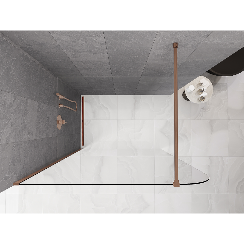 Mexen Kioto-P Walk-in Shower Wall 100 x 200 cm, Transparent 8 mm, Brushed Copper - 800-100-101-65-00-P