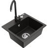 Mexen Milo fregadero de granito de 1 seno con grifo de cocina Telma, negro/dorado - 6505-75-670200-70