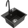Mexen Milo granite sink with 1 bowl and Telma kitchen tap, black/gold - 6505-75-670200-70