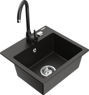 Mexen Milo granite sink with 1 bowl and Telma kitchen tap, black/gold - 6505-75-670200-70