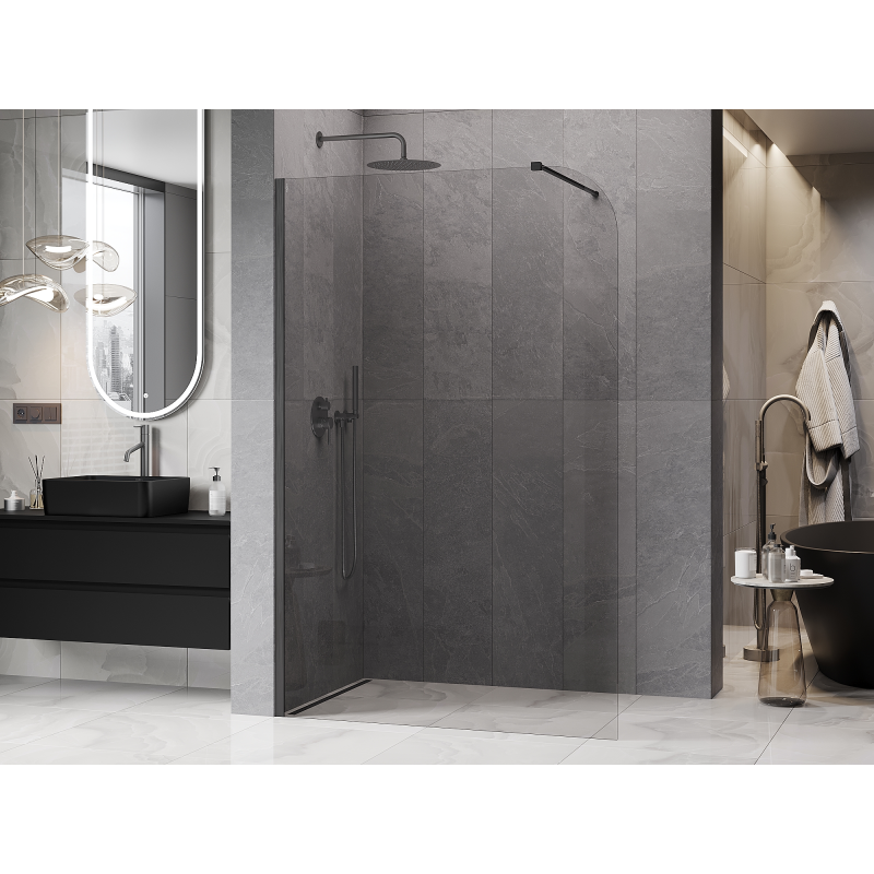 Mexen Kioto-P ścianka prysznicowa Walk-in 80 x 200 cm, transparent 8 mm, gun gray szczotkowany - 800-080-101-66-00-P