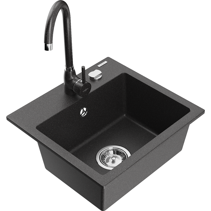Mexen Milo lava-louça de granito de 1 cuba com torneira de cozinha Telma, preto salpicado - 6505-76-670200-76