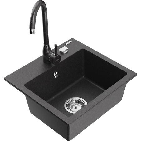 Mexen Milo 1-bowl granite sink with Telma kitchen tap, black speckled - 6505-76-670200-76