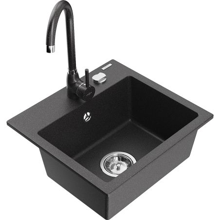 Mexen Milo lava-louça de granito de 1 cuba com torneira de cozinha Telma, preto salpicado - 6505-76-670200-76