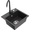 Mexen Milo fregadero de granito de 1 seno con grifo de cocina Telma, negro moteado - 6505-76-670200-76
