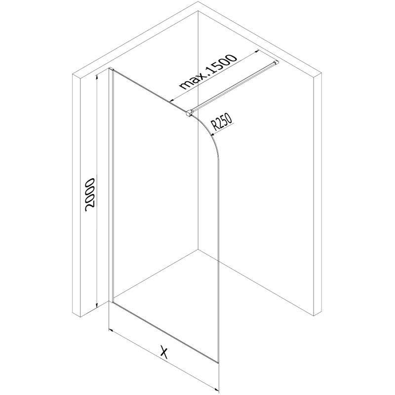 Mexen Kioto-P ścianka prysznicowa Walk-in 110 x 200 cm, transparent 8 mm, czarna - 800-110-101-70-00-P