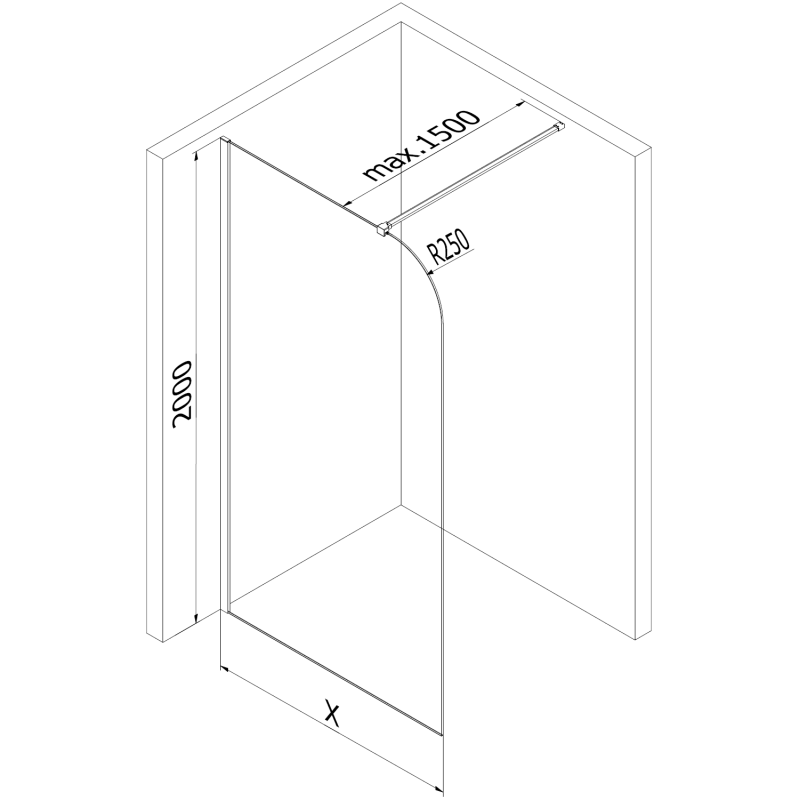 Mexen Kioto-P Walk-in duschvägg 80 x 200 cm, transparent 8 mm, kanonmetall - 800-080-101-95-00-P