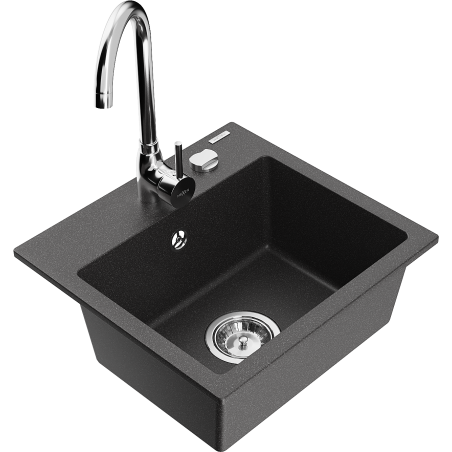 Mexen Milo évier en granit 1 bac avec robinet de cuisine Telma, noir moucheté - 6505-76-670200-00