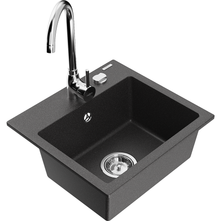 Mexen Milo lava-loiça de granito de 1 cuba com torneira de cozinha Telma, preto salpicado - 6505-76-670200-00