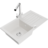 Mexen Pablo 1-bowl granite sink with drainer and Duero kitchen tap, white - 6510-20-671600-00