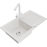 Mexen Pablo granite kitchen sink 1-bowl with drainer and Duero kitchen tap, white - 6510-20-671600-20