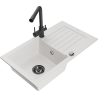 Mexen Pablo 1-bowl granite sink with drainer and Duero kitchen tap, white - 6510-20-671600-70