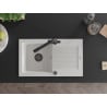 Mexen Pablo 1-Bowl Granite Sink with Drainer and Duero Kitchen Faucet, White - 6510-20-671600-70