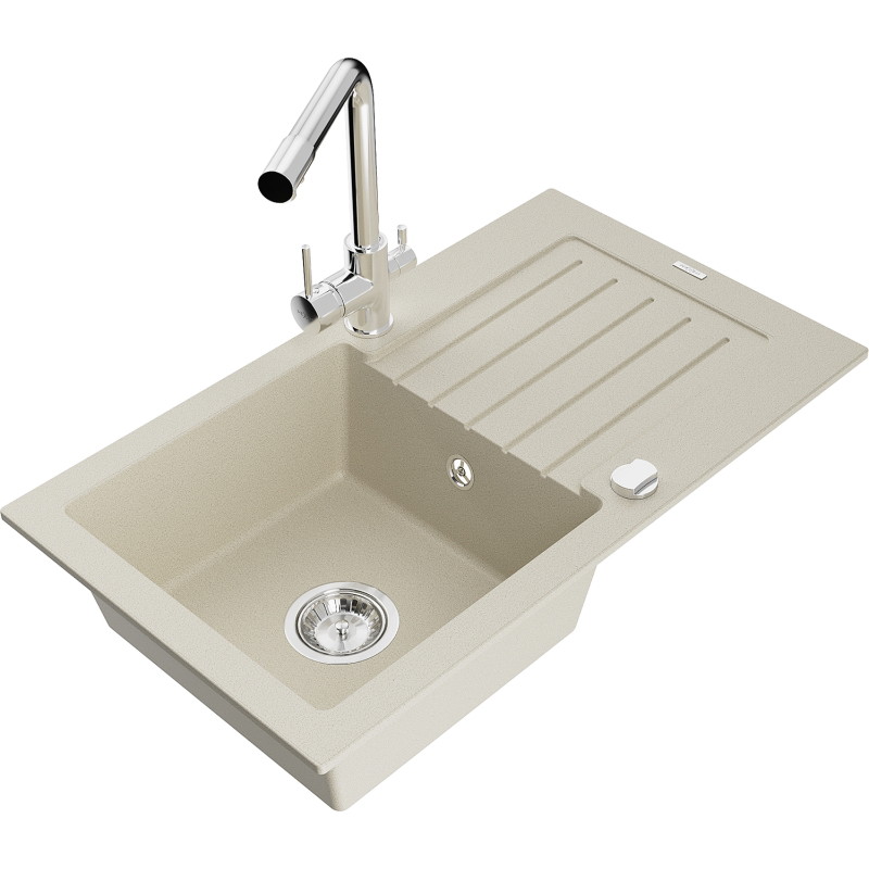 Mexen Pablo fregadero de granito de 1 seno con escurridor y grifo de cocina Duero, beige - 6510-69-671600-00