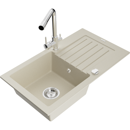 Mexen Pablo fregadero de granito de 1 seno con escurridor y grifo de cocina Duero, beige - 6510-69-671600-00