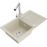 Mexen Pablo 1-bowl granite sink with drainer and Duero kitchen faucet, beige - 6510-69-671600-00