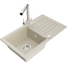 Mexen Pablo granieten spoelbak met 1 kom met afdruiprek en keukenkraan Duero, beige - 6510-69-671600-00