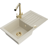 Mexen Pablo 1-bowl granite sink with drainer and kitchen faucet Duero, beige - 6510-69-671600-50