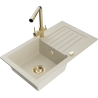 Mexen Pablo fregadero de granito de 1 cubeta con escurridor y grifo de cocina Duero, beige - 6510-69-671600-50