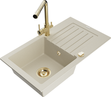 Mexen Pablo lavello in granito a 1 vasca con sgocciolatoio e miscelatore da cucina Duero, beige - 6510-69-671600-50