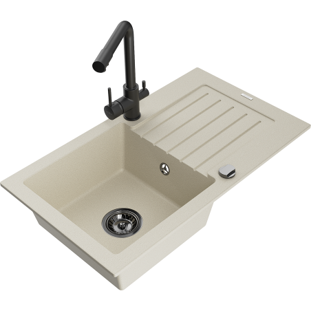 Mexen Pablo Granitspüle 1-becken mit Abtropffläche und Küchenarmatur Duero, beige - 6510-69-671600-70