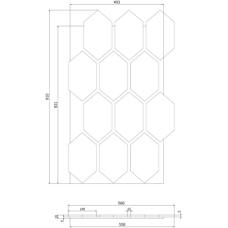 Mexen Form 01 Muster eines akustischen Wandpaneels, Filz 9 mm, technische Furnier, Graue Eiche - S111-01-043-S
