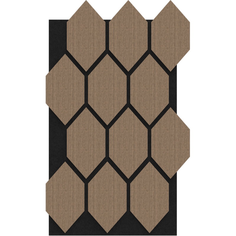 Mexen Form 01 Muster eines akustischen Wandpaneels, Filz 9 mm, technisches Furnier, Helles Nussbaumholz - S111-01-047-S