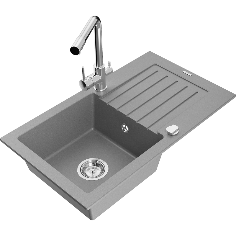 Mexen Pablo fregadero de granito de 1 seno con escurridor y grifo de cocina Duero, gris - 6510-71-671600-00