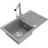 Mexen Pablo évier en granit 1 bassin avec égouttoir et robinet de cuisine Duero, gris - 6510-71-671600-00