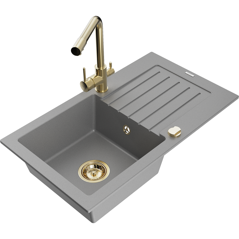 Mexen Pablo 1-allasinen graniittinen pesuallas, jossa työtaso ja keittiöhana Duero, harmaa - 6510-71-671600-50