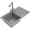 Mexen Pablo granieten spoelbak met 1 bak, afdruiprek en Duero keukenkraan, grijs - 6510-71-671600-50