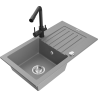 Mexen Pablo 1-bowl granite sink with drainer and Duero kitchen tap, grey - 6510-71-671600-70