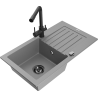 Mexen Pablo évier en granit à 1 bac avec égouttoir et robinet de cuisine Duero, gris - 6510-71-671600-70-B