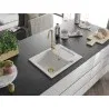 Mexen Enzo évier en granit à 1 bac avec égouttoir et robinet de cuisine Telma, blanc - 6506-20-670200-50