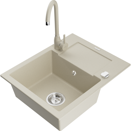 Mexen Enzo granitdiskbänk med 1 ho med avrinningsyta och köksblandare Telma, beige - 6506-69-670200-69