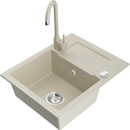 Mexen Enzo Granitspüle 1-Becken mit Abtropffläche und Küchenarmatur Telma, beige - 6506-69-670200-69