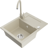 Mexen Enzo granieten spoelbak 1-komers met afdruiprek en keukenkraan Telma, beige - 6506-69-670200-69